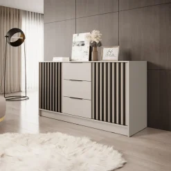 Garnero Arredamenti Credenza moderna 155x86h cm 2 ante 3 cassetti cashmere Miller Beige Sale