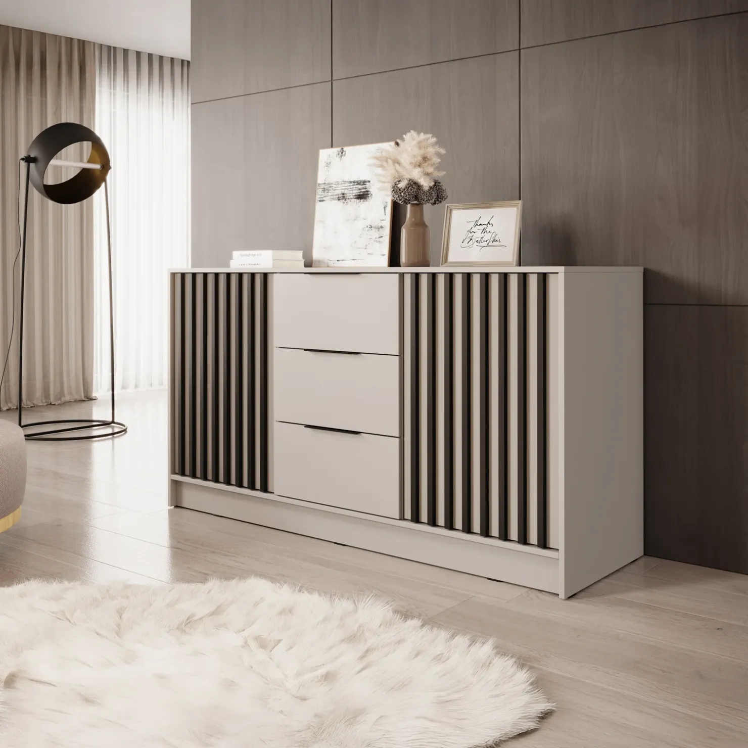 Garnero Arredamenti Credenza moderna 155x86h cm 2 ante 3 cassetti cashmere Miller Beige Sale
