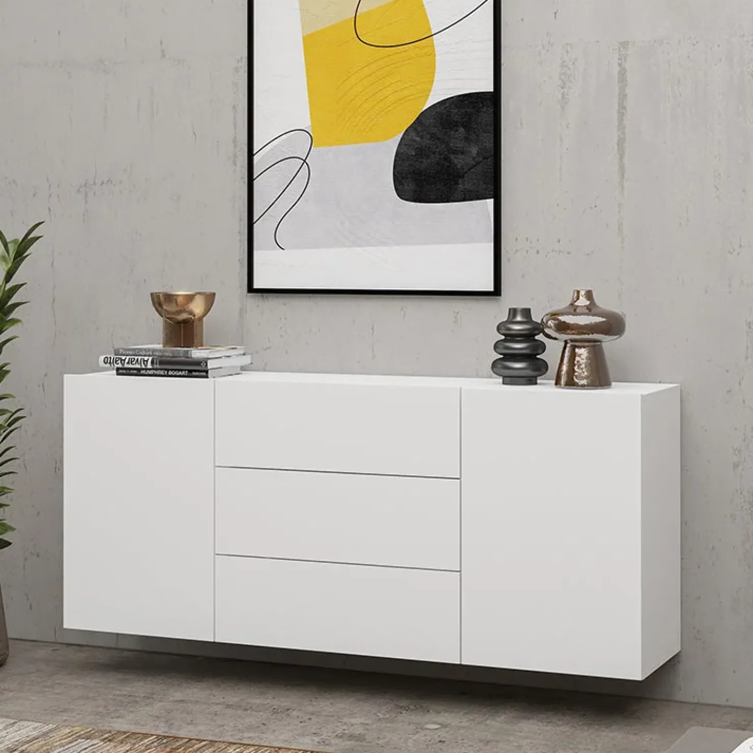 Garnero Arredamenti Credenza sospesa 140x63h cm moderna bianca Fusion Bianco Opaco Best