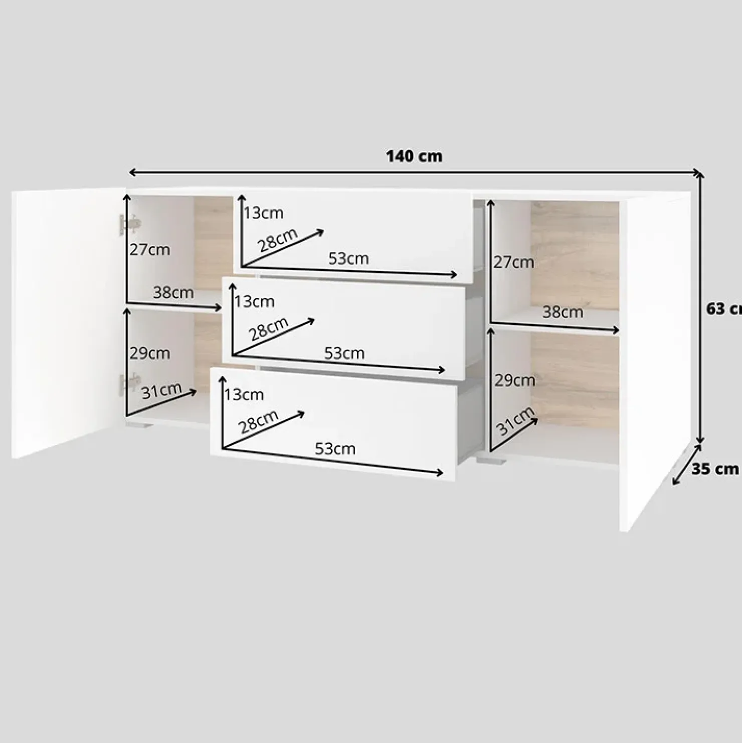 Garnero Arredamenti Credenza sospesa 140x63h cm moderna bianca Fusion Bianco Opaco Best