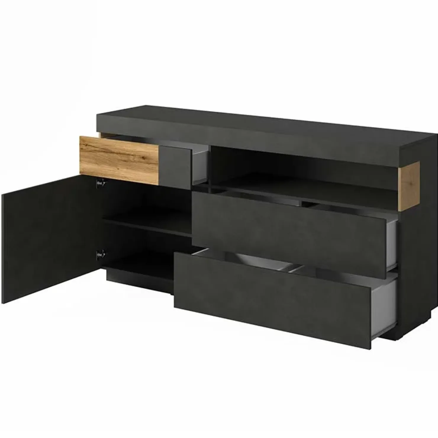 Garnero Arredamenti Credenza 169x85h cm 1 anta 3 cassetti antracite rovere Bahama Antracite - Rovere Rustico Sale