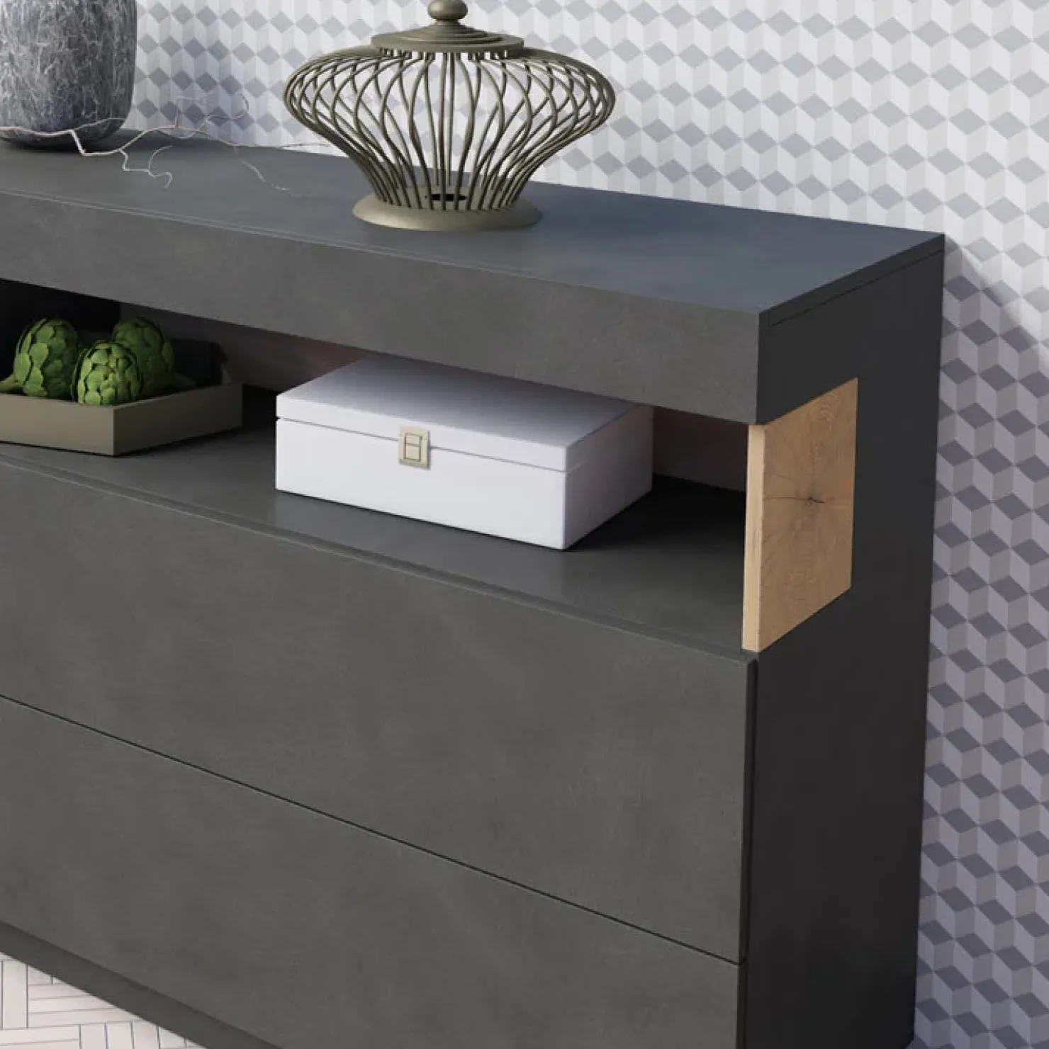 Garnero Arredamenti Credenza 169x85h cm 1 anta 3 cassetti antracite rovere Bahama Antracite - Rovere Rustico Sale