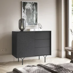 Garnero Arredamenti Credenza 97x83h cm 1 anta 3 cassetti moderna antracite frassinato nero Parigi Clearance