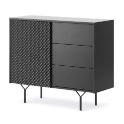 Garnero Arredamenti Credenza 97x83h cm 1 anta 3 cassetti  moderna antracite frassinato nero Parigi Clearance