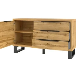 Garnero Arredamenti Credenza 144x83h cm 1 anta 3 cassetti moderna quercia nero Petra Clearance