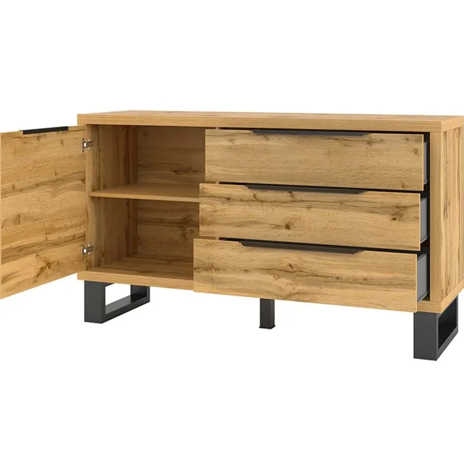 Garnero Arredamenti Credenza 144x83h cm 1 anta 3 cassetti moderna quercia nero Petra Clearance