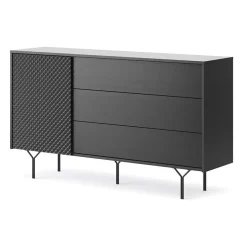Garnero Arredamenti Credenza 144x83h cm 1 anta 3 cassetti moderna antracite frassinato nero Parigi Sale
