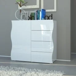 Garnero Arredamenti Credenza 90x81h cm 1 anta 4 cassetti soggiorno bianco lucido Sea Gihome® Best