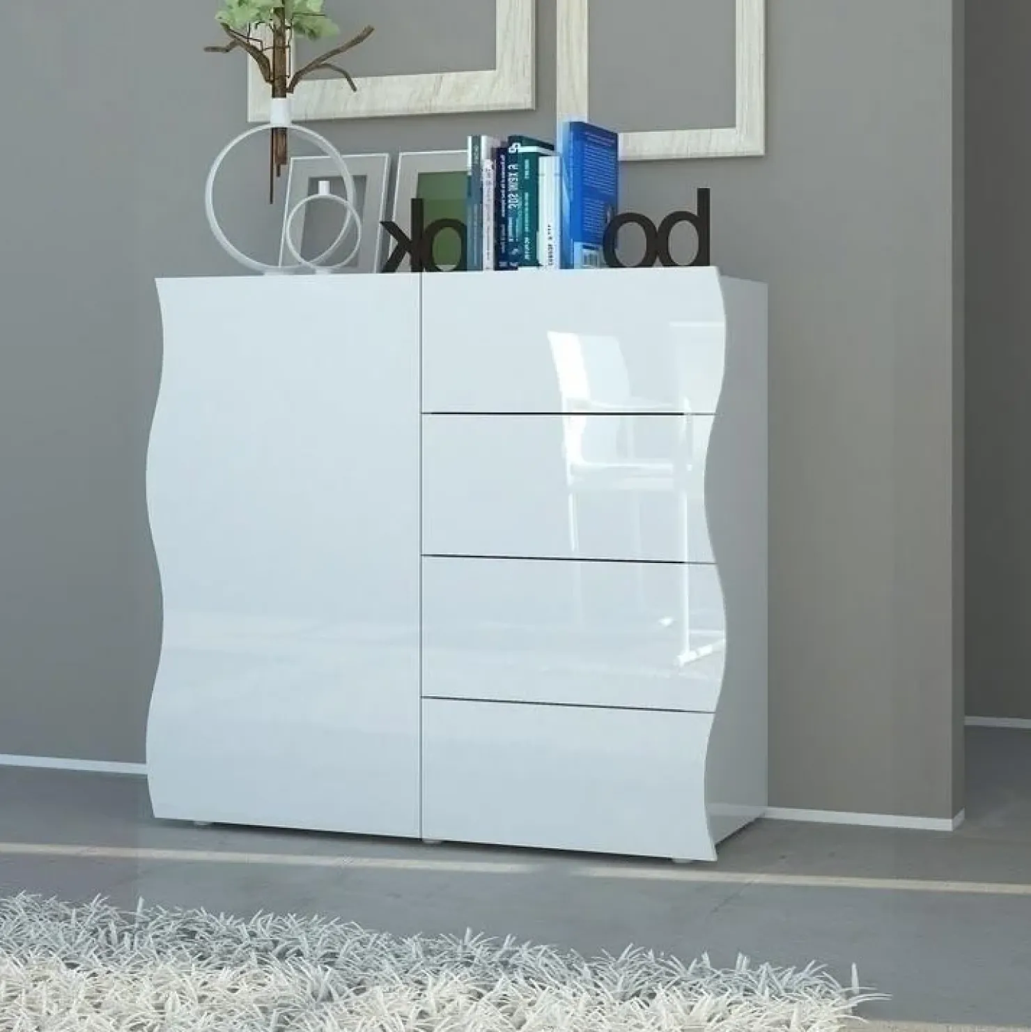 Garnero Arredamenti Credenza 90x81h cm 1 anta 4 cassetti soggiorno bianco lucido Sea Gihome® Best