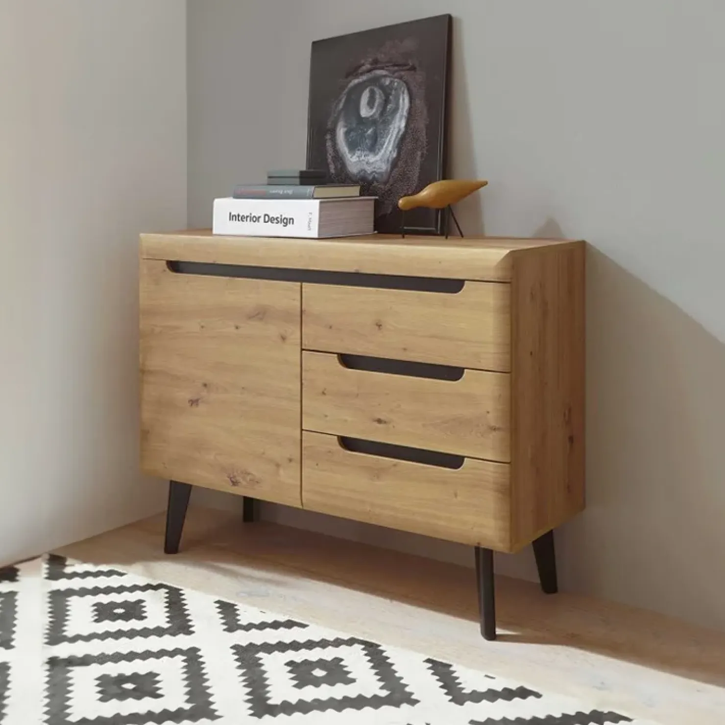 Garnero Arredamenti Credenza 107x83h cm 1 anta 3 cassetti moderna rovere Alimena Gihome® Outlet