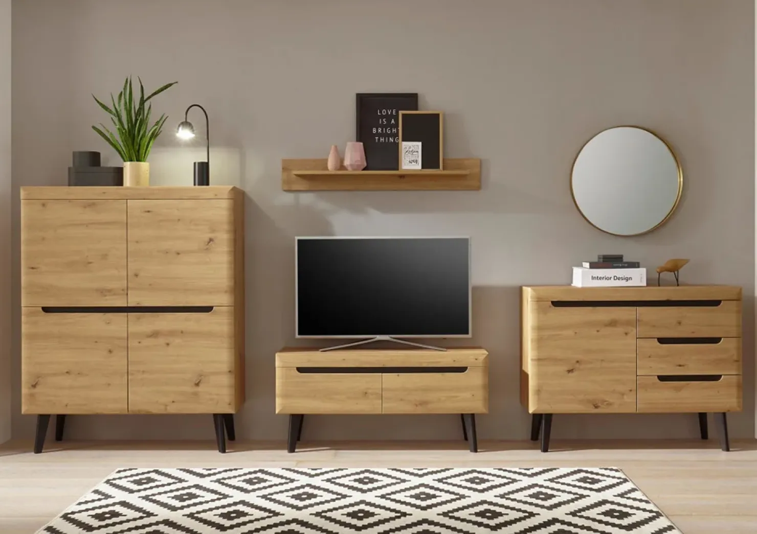 Garnero Arredamenti Credenza 107x83h cm 1 anta 3 cassetti moderna rovere Alimena Gihome® Outlet