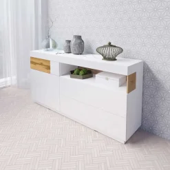 Garnero Arredamenti Credenza 169x85h cm 1 anta 3 cassetti bianco lucido rovere Bahama Bianco Lucido - Rovere Rustico