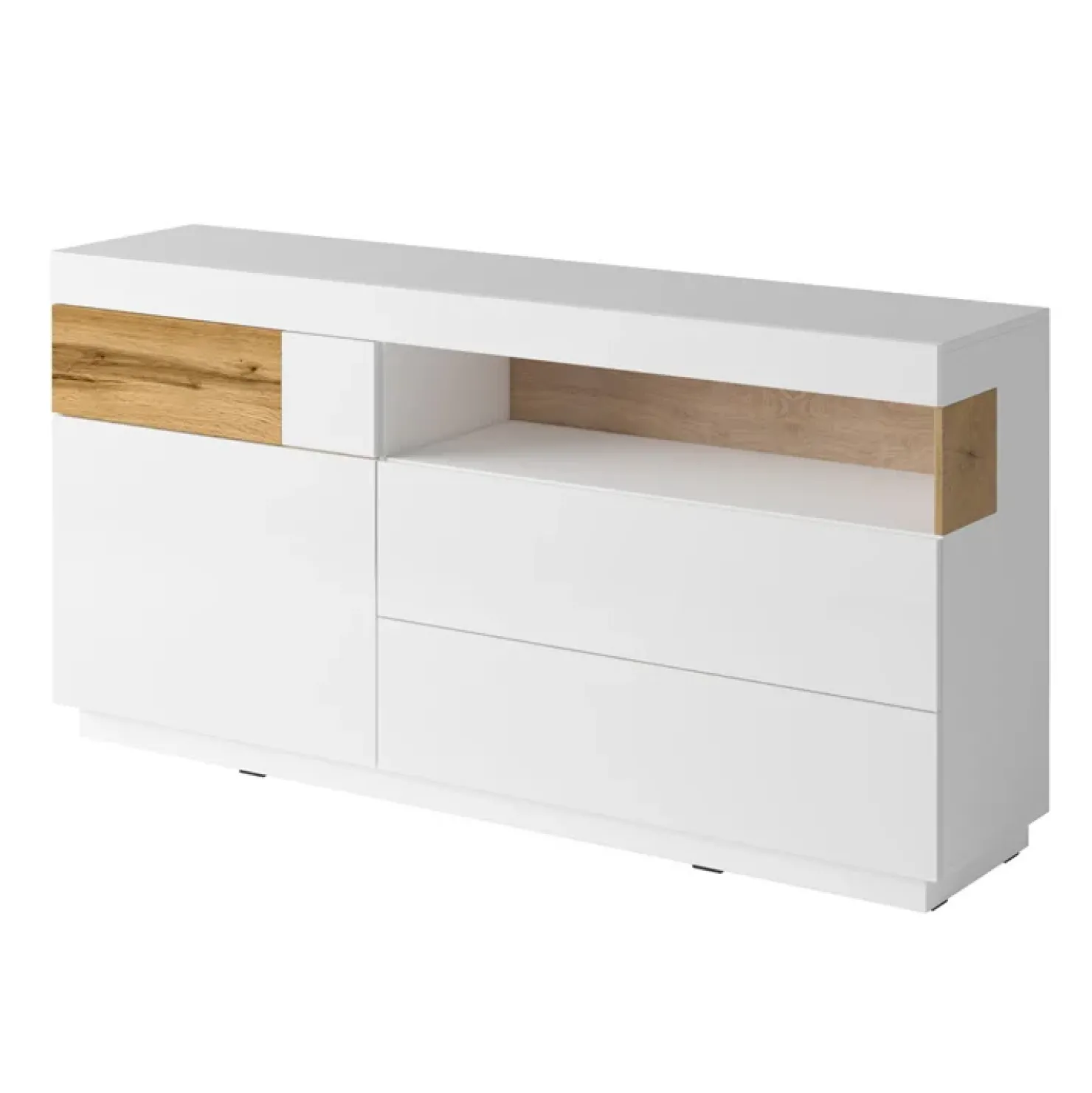 Garnero Arredamenti Credenza 169x85h cm 1 anta 3 cassetti bianco lucido rovere Bahama Bianco Lucido - Rovere Rustico