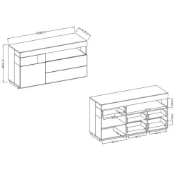 Garnero Arredamenti Credenza 169x85h cm 1 anta 3 cassetti bianco lucido rovere Bahama Bianco Lucido - Rovere Rustico
