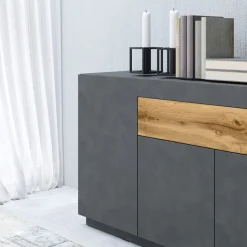 Garnero Arredamenti Credenza 150x85h cm 3 ante 1 cassetto moderna antracite rovere Bahama Best