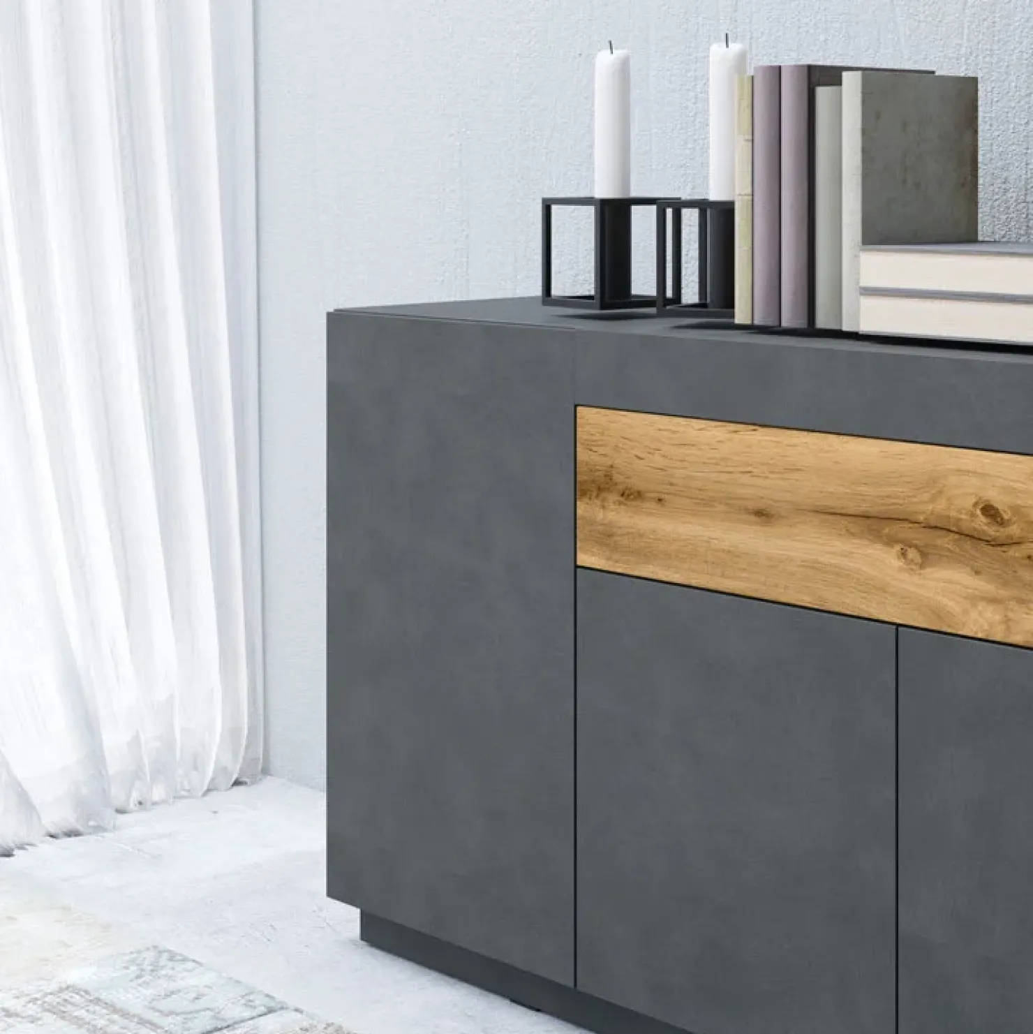 Garnero Arredamenti Credenza 150x85h cm 3 ante 1 cassetto moderna antracite rovere Bahama Best