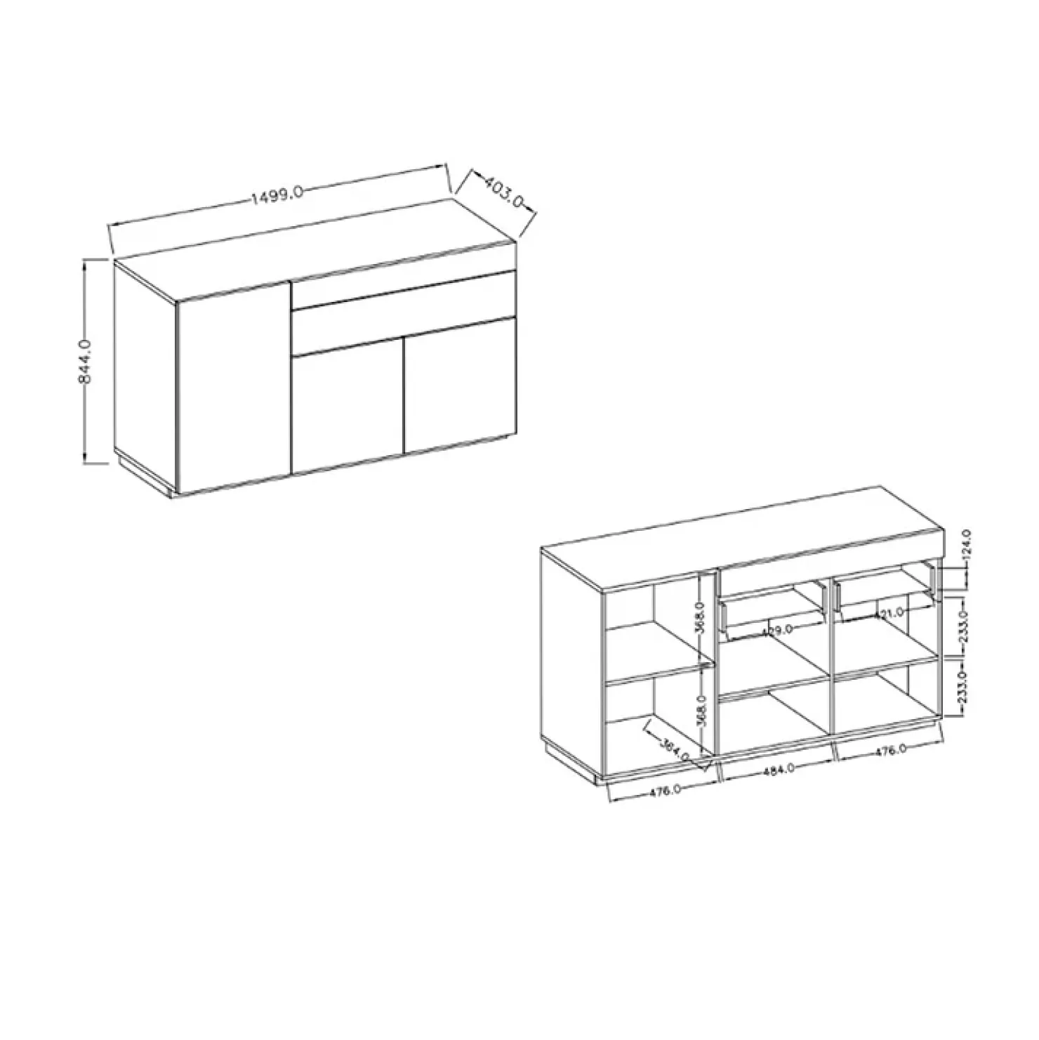 Garnero Arredamenti Credenza 150x85h cm 3 ante 1 cassetto moderna antracite rovere Bahama Best