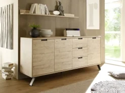 Garnero Arredamenti Credenza 206x86h cm 3 ante 3 cassetti moderna sherwood oak Juvena Online