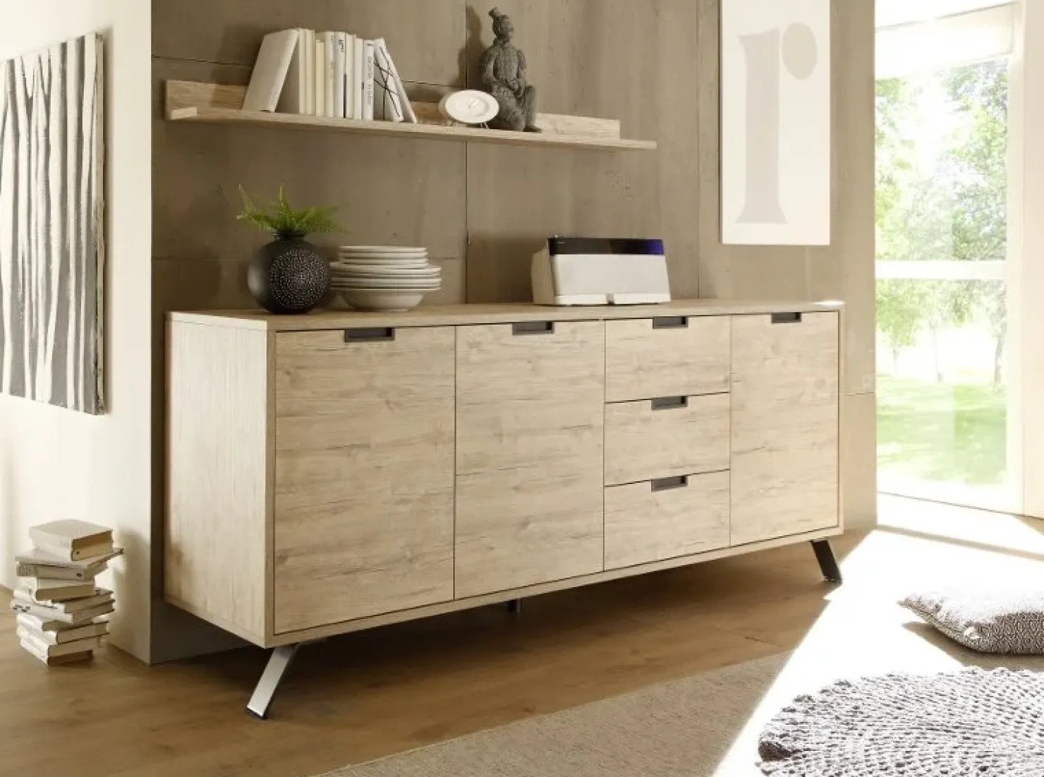 Garnero Arredamenti Credenza 206x86h cm 3 ante 3 cassetti moderna sherwood oak Juvena Online