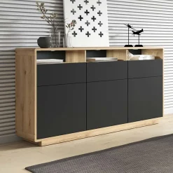 Garnero Arredamenti Credenza 180x96h cm 3 ante 3 cassetti moderna nero opaco rovere Esmond Online