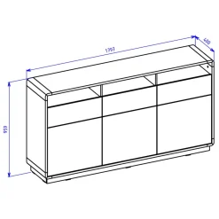 Garnero Arredamenti Credenza 180x96h cm 3 ante 3 cassetti moderna nero opaco rovere Esmond Online
