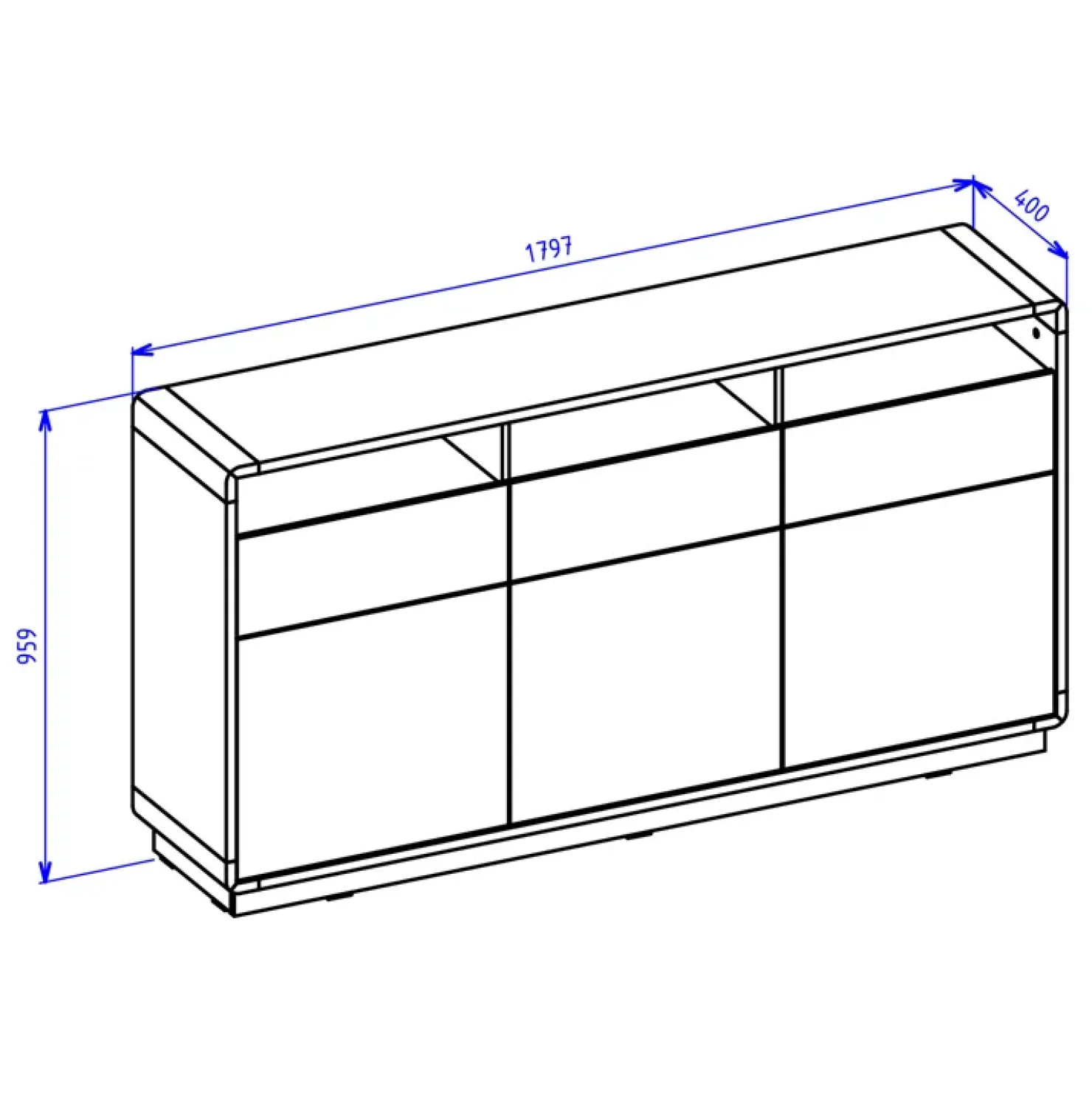 Garnero Arredamenti Credenza 180x96h cm 3 ante 3 cassetti moderna nero opaco rovere Esmond Online