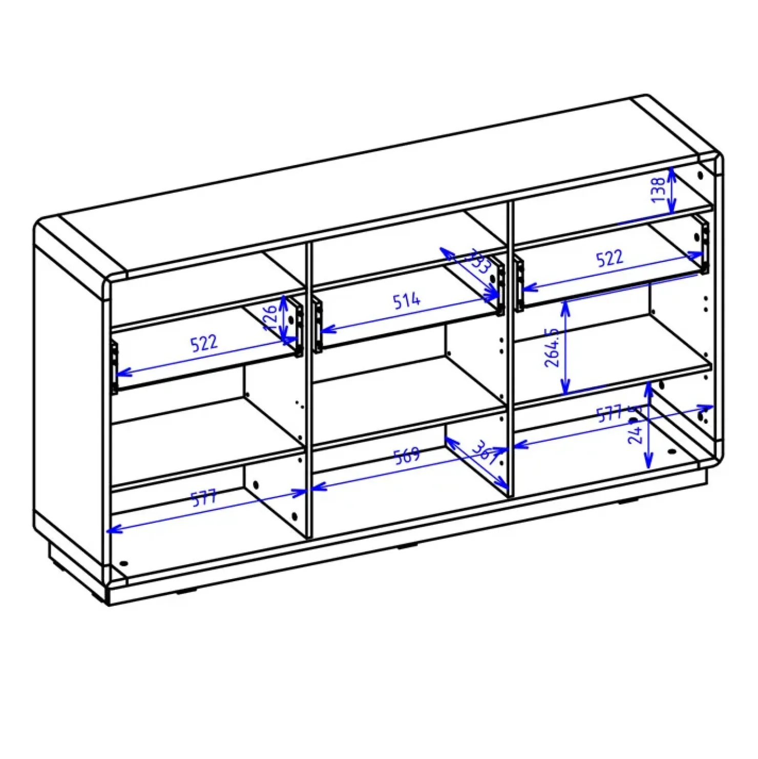 Garnero Arredamenti Credenza 180x96h cm 3 ante 3 cassetti moderna nero opaco rovere Esmond Online