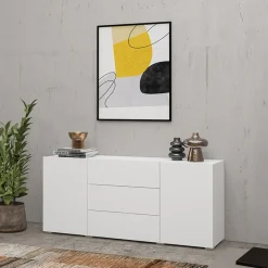 Garnero Arredamenti Credenza 140x63h cm 2 ante 3 cassetti moderna soggiorno bianca Fusion Bianco Opaco Sale
