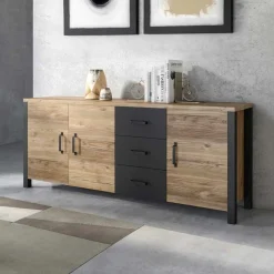 Garnero Arredamenti Credenza 192x79h cm 3 ante 3 cassetti moderna quercia nero opaco Nebraska New