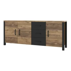 Garnero Arredamenti Credenza 192x79h cm 3 ante 3 cassetti moderna quercia nero opaco Nebraska New
