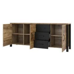 Garnero Arredamenti Credenza 192x79h cm 3 ante 3 cassetti moderna quercia nero opaco Nebraska New