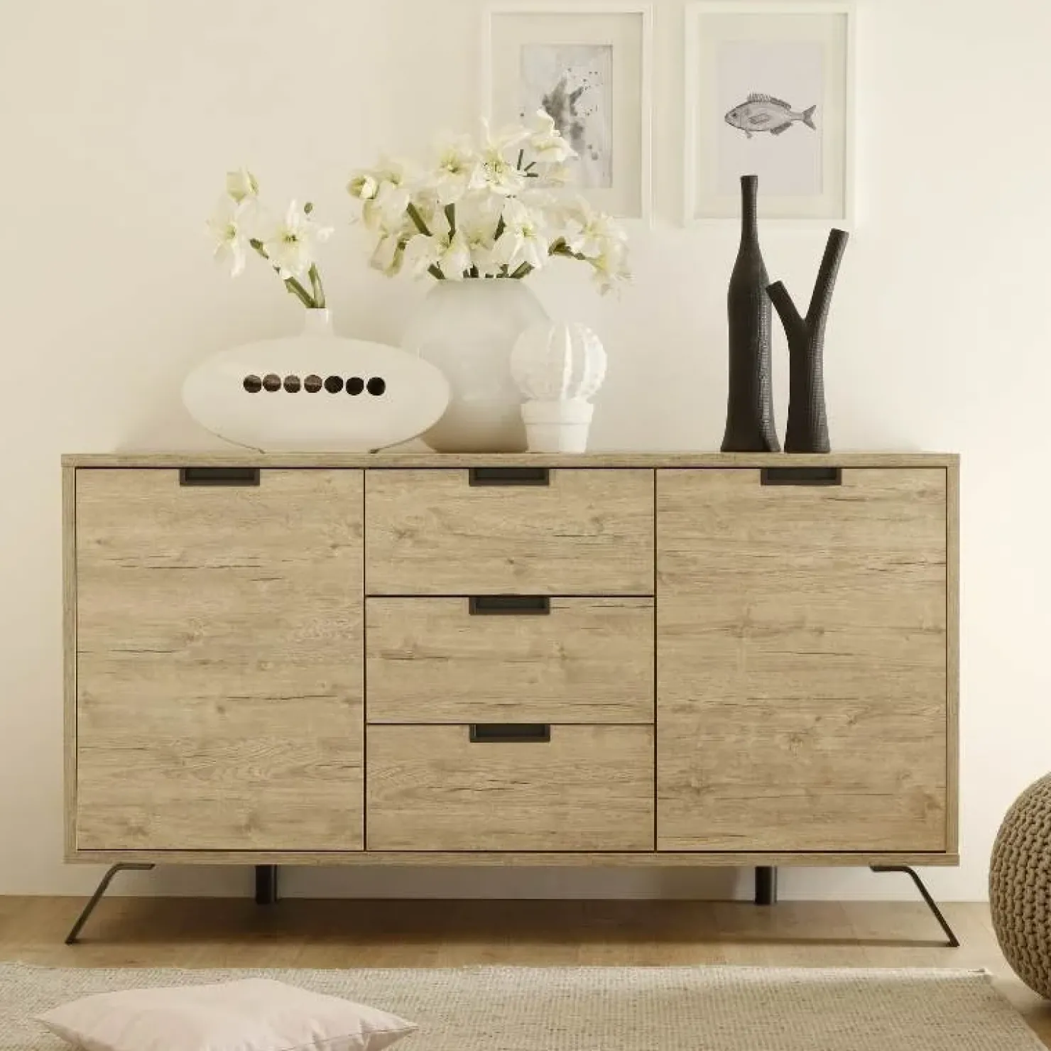 Garnero Arredamenti Credenza 156x86h cm 2 ante 3 cassetti moderna sherwood oak Juvena Sale