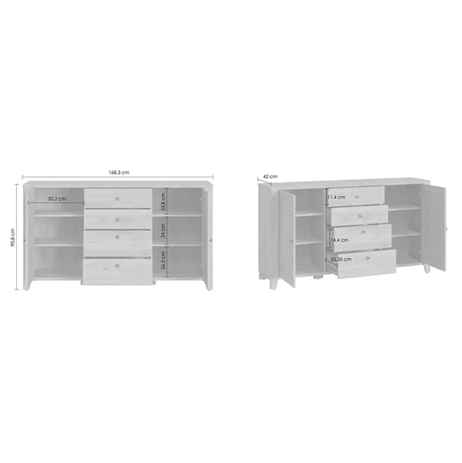 Garnero Arredamenti Credenza 164x91h cm 2 ante 4 cassetti moderna rovere naturale Astoria Sale
