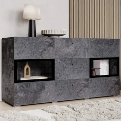 Garnero Arredamenti Credenza 132x70h cm 2 ante 3 cassetti moderna nero Emotion Gihome® Ossido New
