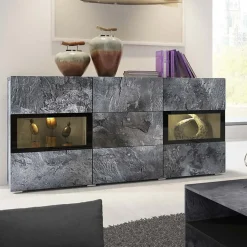 Garnero Arredamenti Credenza 132x70h cm 2 ante 3 cassetti moderna nero Emotion Gihome® Ossido New
