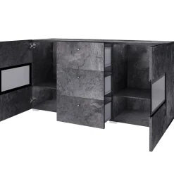 Garnero Arredamenti Credenza 132x70h cm 2 ante 3 cassetti moderna nero Emotion Gihome® Ossido New