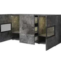 Garnero Arredamenti Credenza 132x70h cm 2 ante 3 cassetti moderna nero Emotion Gihome® Ossido New