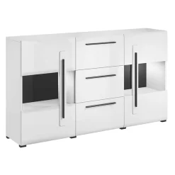 Garnero Arredamenti Credenza 180x103h cm 2 ante 3 cassetti con vetrinetta moderna bianco opaco e lucido Maiorca Bianco Lucido Discount
