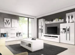 Garnero Arredamenti Credenza 180x103h cm 2 ante 3 cassetti con vetrinetta moderna bianco opaco e lucido Maiorca Bianco Lucido Discount