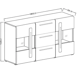 Garnero Arredamenti Credenza 180x103h cm 2 ante 3 cassetti con vetrinetta moderna bianco opaco e lucido Maiorca Bianco Lucido Discount