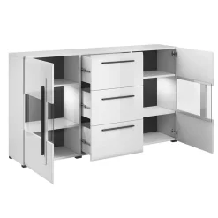 Garnero Arredamenti Credenza 180x103h cm 2 ante 3 cassetti con vetrinetta moderna bianco opaco e lucido Maiorca Bianco Lucido Discount