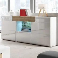 Garnero Arredamenti Credenza 159x83h cm 3 ante 1 cassetto bianco lucido rovere Tahiti