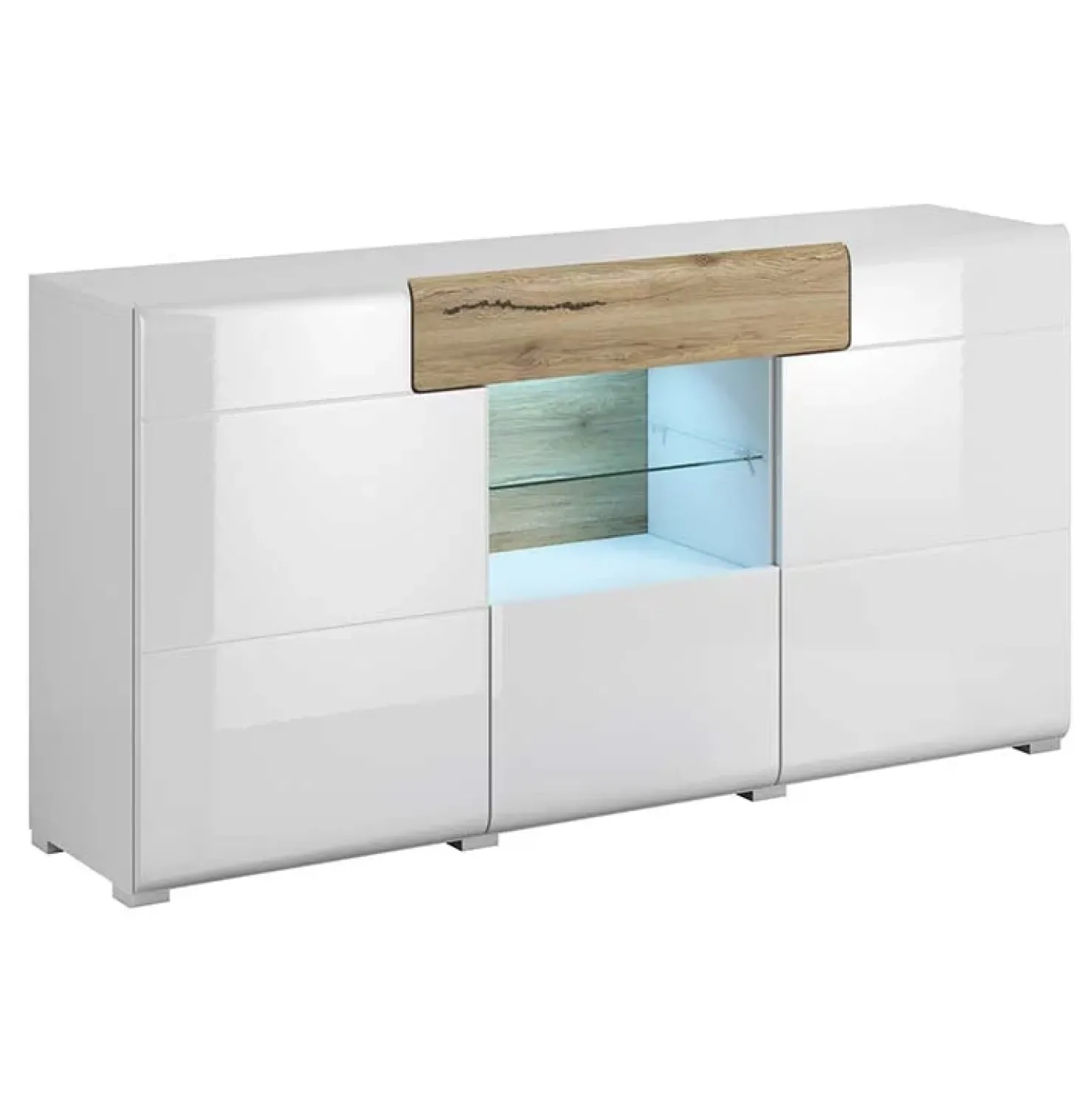 Garnero Arredamenti Credenza 159x83h cm 3 ante 1 cassetto bianco lucido rovere Tahiti