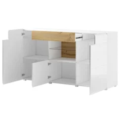 Garnero Arredamenti Credenza 159x83h cm 3 ante 1 cassetto bianco lucido rovere Tahiti