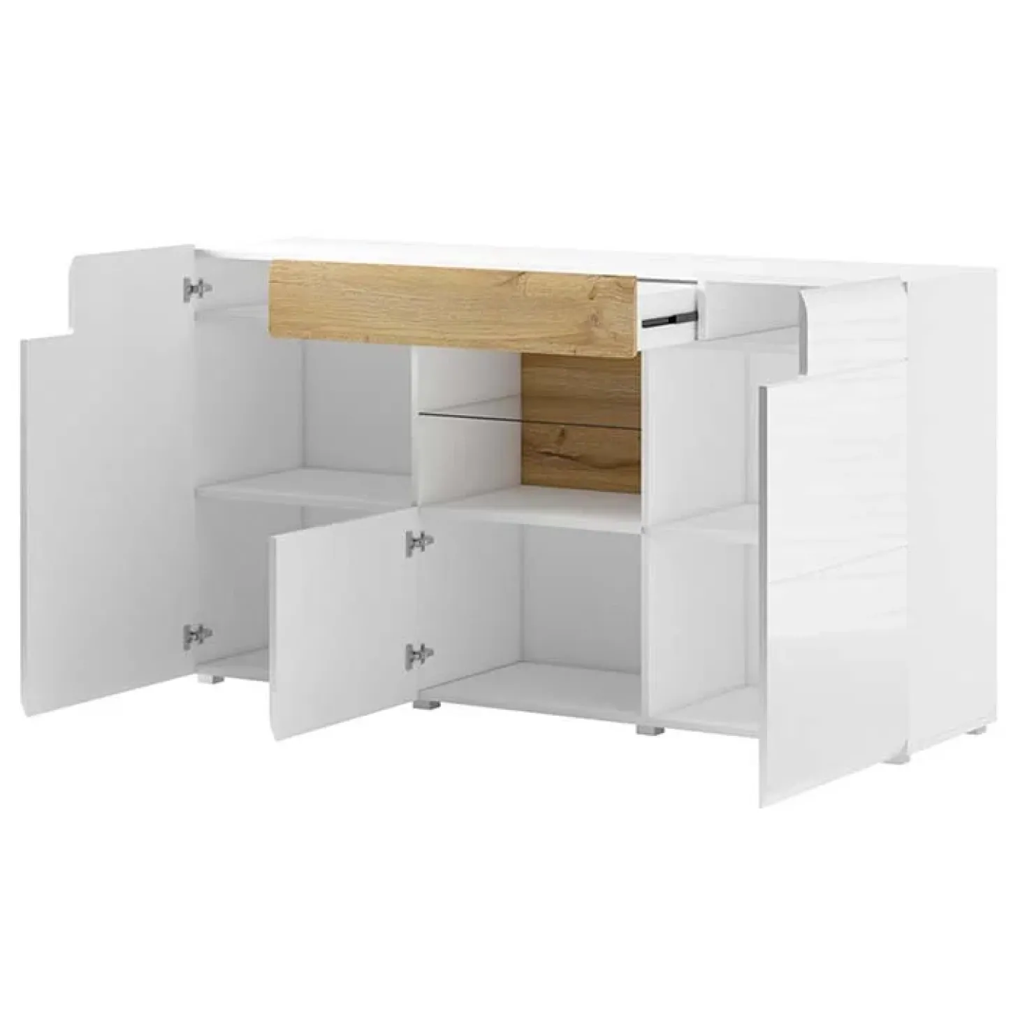 Garnero Arredamenti Credenza 159x83h cm 3 ante 1 cassetto bianco lucido rovere Tahiti