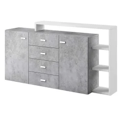 Garnero Arredamenti Credenza 180x98h cm 2 ante 4 cassetti moderna bianco cemento Megan Gihome® Cemento - Bianco opaco Online