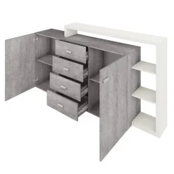 Garnero Arredamenti Credenza 180x98h cm 2 ante 4 cassetti moderna bianco cemento Megan Gihome® Cemento - Bianco opaco Online