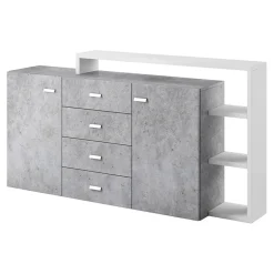 Garnero Arredamenti Credenza 180x98h cm 2 ante 4 cassetti moderna bianco cemento Megan Gihome® Cemento - Bianco opaco Online