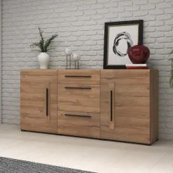 Garnero Arredamenti Credenza 180x86h cm 2 ante 3 cassetti moderna rovere nero Maiorca Discount