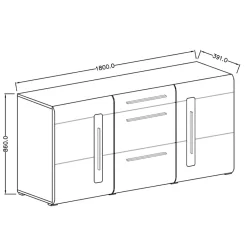 Garnero Arredamenti Credenza 180x86h cm 2 ante 3 cassetti moderna rovere nero Maiorca Discount